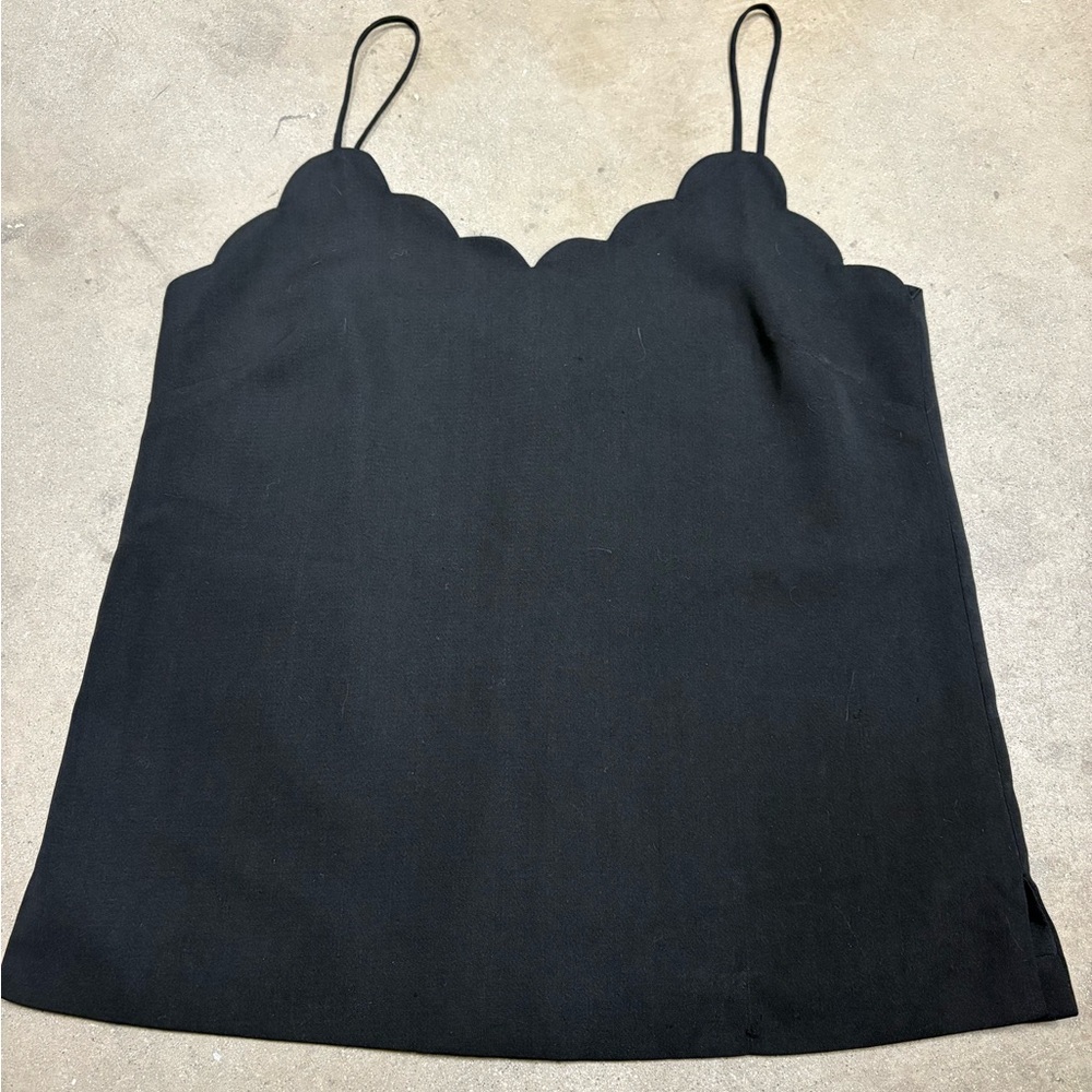 Black Spaghetti Strap Tank with Scalloped Neck and Back
